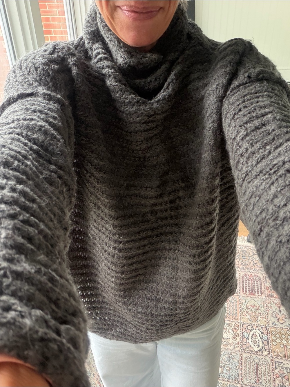 arie Dark Charcoal Funnel Cowl Neck Sweater